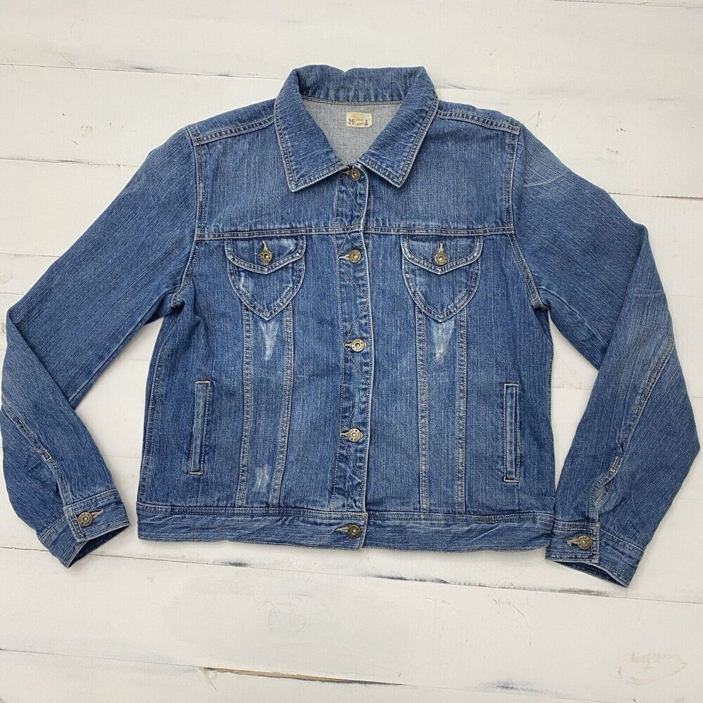 Mudd Classic Med Wash Distressed Jean Denim Blue Jacket Sz Teen XL Womens Med